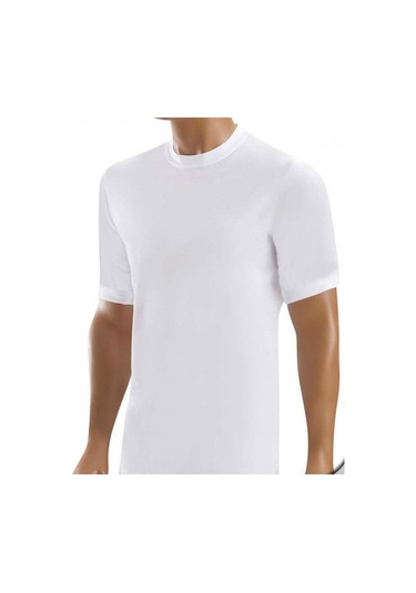 Q-en 3 Adet Erkek Sıfır Yaka Fanila Kısa Kollu Penye Pamuk E1003 Beyaz