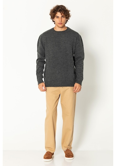 Erkek Kaşmir Dokulu Bisiklet Yaka Şık Triko Kazak Antrasit