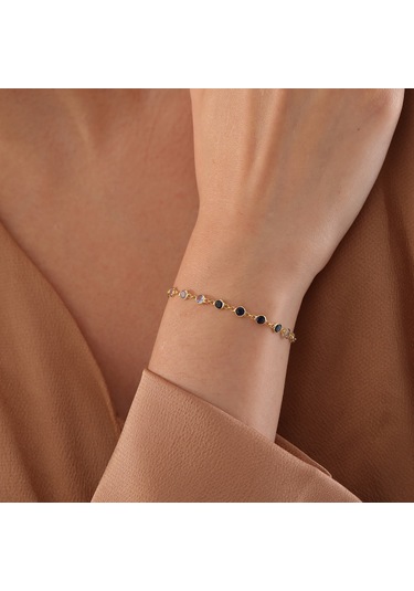 Queen Silver Jewelry 925 Ayar Gümüş Mavi Renk Geçişli Zirkon Taşlı Tamtur Bileklik Altın