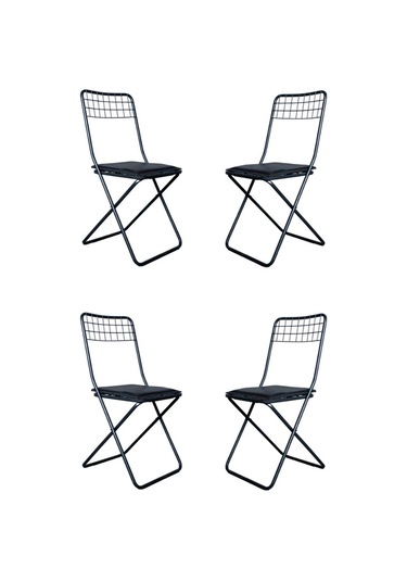 Nr Katlanır Sandalye, Ofis Balkon, Bahçe Katlanır Sandalyesi 4 Adet Siyah