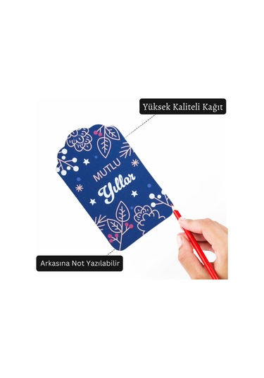 Yılbaşı Mutlu Yıllar Yazılı Hediye Etiketi, Çiçek Temalı Yeniyıl