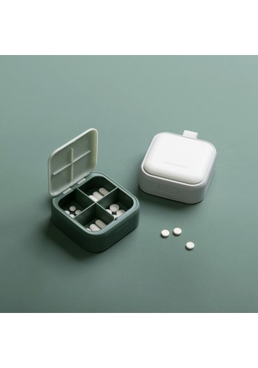 Ditmo Kapaklı 4 Bölmeli Taşınabilir Yeşil İlaç Kutusu Yeşil
