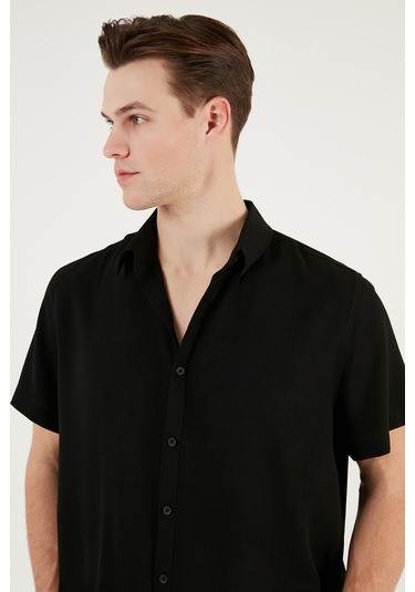 Buratti Pamuk Karışımlı Kısa Kollu Regular Fit Erkek Gömlek Cf23S113139 Siyah