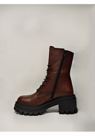 Castle Black Yldz-52671-1 Hakkiki Deri Kadın Bot Taba