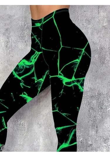 Kadın Yüksek Bel Renk Detaylı Dalgıç Tayt Yeşil