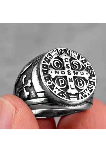 Gümüş Siyah Yüksek Kaliteli Katolik Patron İç İçe Yüzük Erkek Kadın 316l Paslanmaz Çelik Hip Hop Punk Takı Erkek İçin 7
