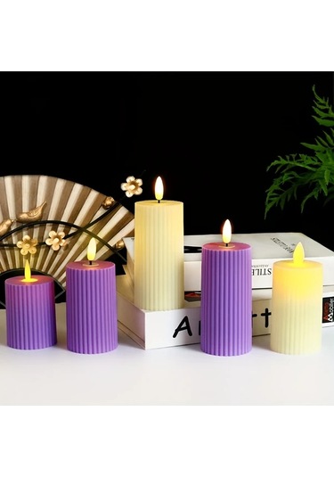 Willowhaven Dişli Mor Beyaz Led Mum, Pilsiz Alevsiz Dekor, 1 Adet 5x9cm Beyaz