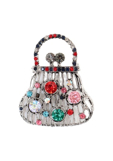 Pırlanta Taşlı Para Çantası Broş. Yaka İğnesi Broş. Taşlı Tasarım Broş. Kadın Broş. Broş. Çanta Broş Çok Renkli