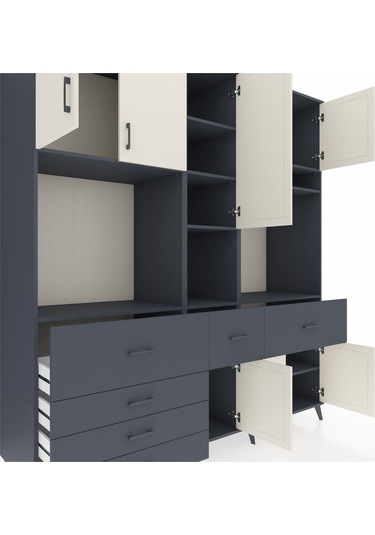 Kronos Dolap 10 Raflı 6 Çekmeceli 8 Kapaklı 220x59x243 Antrasit-aytaşı/antrasit Aytası/antrasıt