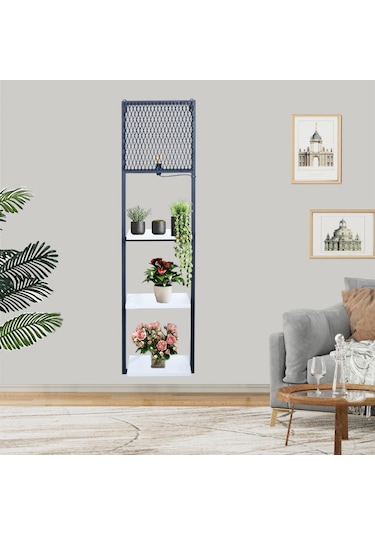 Kitaplıklı Aplik Duvar Rafı Ve Lambader Beyaz Raflı Beyaz