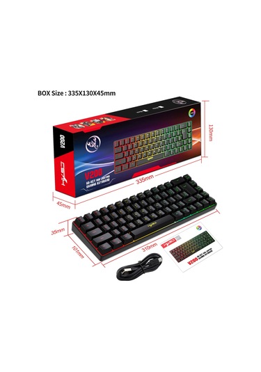 Hxsj V200 Kablosuz Rgb Arka Işık Mekanik Klavye 68 Tuşlu, Kablolu Uzunluk: 1.7m Kırmızı