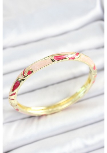 Mineli Pirinç Pembe Desenli Gold Renk Kadın Kelepçe - Tj-bb7113 Gümüş