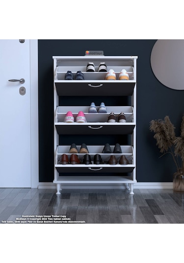 Modilayn Varbi Kapı Önü 72x 127x 26 Cm Lik 3 Düşer Kapak 6 Göz Raf Bölmeli Ayakkabılık Beyaz-antrasit Modilayn Varbi Kapı Önü 72x 127x 26 Cm Lik 3 Düşer Kapak 6 Göz Raf Bölmeli Ayakkabılık Beyaz-antrasit