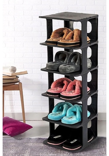 5 Katlı Portatif Ayakkabılık, Ayakkabı Standı, Siyah