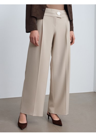 Dilvin 72244 Gold Düğmeli Geniş Paça Pantolon-taş Taş