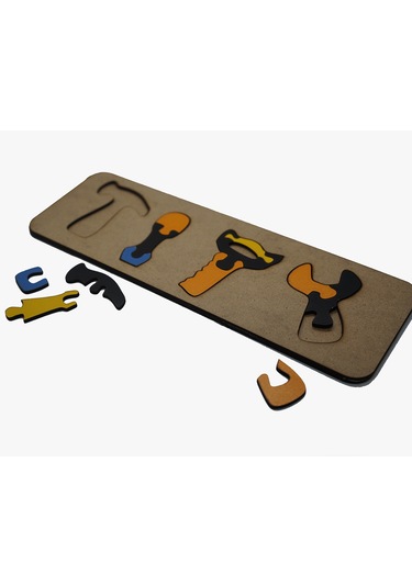 Çocuklar İçin Eğitici Ve Öğretici Ahşap Yapboz Puzzle Bul Tak Tamir Araçları Gereçleri Ham-renkli