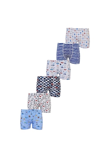Tutku 6Lı Erkek Çocuk Renkli Boxer Desenli Baskılı Pamuklu Rahat