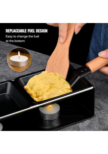 Youtek Paslanmaz Çelik Peynir Izgara Seti - 2 Izgara Tava + 2 Spatula + 2 Mum Tahta Saplı Siyah