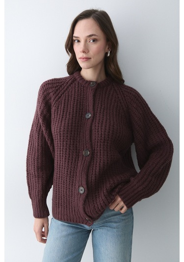 Laluvia 5 Düğmeli Hırka Bordo - 251061