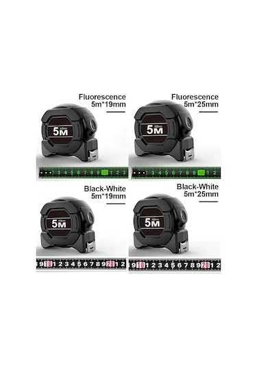 Kendinden Kilitleme Çelik Mezura Siyah Floresan Bant 5m Yüksek Hassasiyetli 7.5mx25mm Diğer