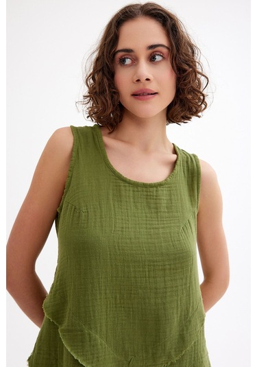 Pamuk Müslin Üçgen Bluz - Şık Ve Rahat Yaz Tasarımı Yeşil