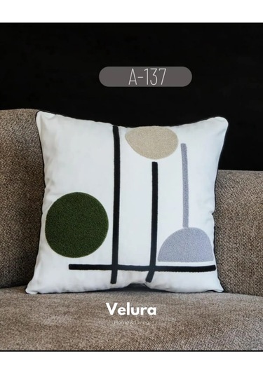 Dekoratif Kırlent & Pinterest Kırlent & Keten Kumaş - Nakış İşleme & A137 Turuncu - Yeşil