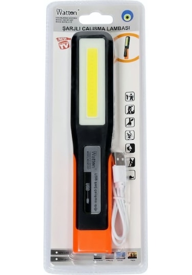 Watton WT-297  XPE + COB LED Şarjlı Tamirci Feneri Siyah - Turuncu