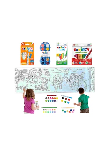 Carioca 4'lü Boyama Seti + Lino Yapışkanlı Boyama Kağıdı 86x20 Cm Farm