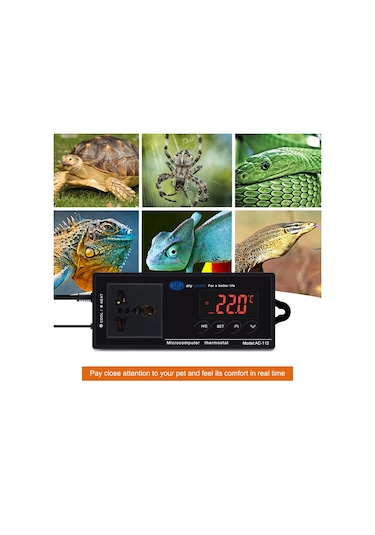 Geeksen Dijital Sıcaklık Kontrol Cihazı Termostat Çıkışı Sürüngen Termostatı