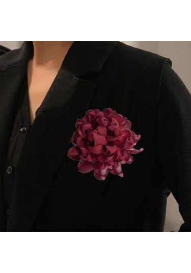 Homyl Kadınlar Için Çiçek Broş Rozeti Büyük Dans Ziyafeti Koyu Kırmızı
