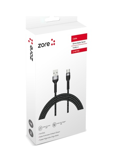 Mobilefix Siyah Shira Serisi Type-c Usb Kablo 2 Metre