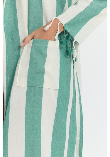 Mulberry Striped Peştemal Bornoz Banyo Ve Plaj Elbisesi Yeşil