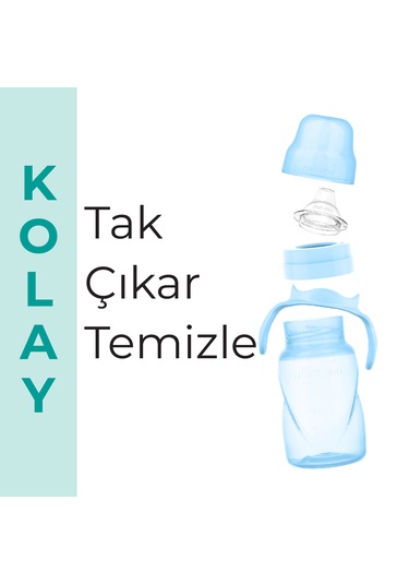 Mamajoo Damlatmaz Eğitici Kulplu Bardak, 270 Ml, Powder Blue, 1 A Mavi