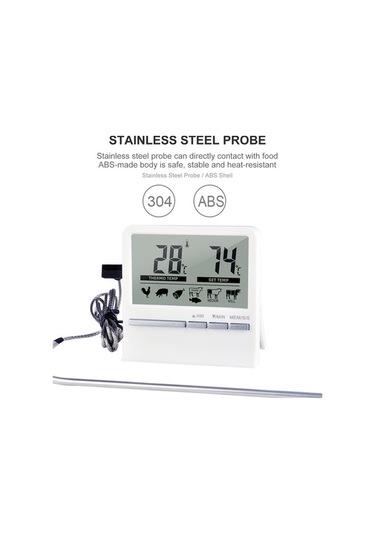 Pazly Yüksek Hassasiyetli Dijital Lcd Beyaz Paslanmaz Çelik Et Ve Sıvı Termometre Beyaz
