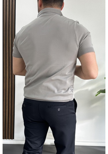 Erkek Açık Yaka Çizgli Tişört Gri Edw236 Gri