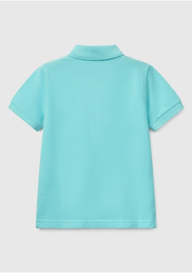 Erkek Çocuk Su Yeşili Logolu Pike Polo T-shirt Açık Mavi