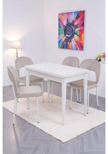 Damla Hilal Mdf Mutfak Masa Sandalye Takımı 60x100cm beyaz