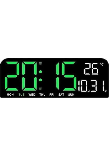 Trendooze Zamanlama Yeşil Yeşil Tarih Sıcaklık Sayım Saati Led Işıklı Hafta Geri Duvar Dijital Büyük Alarm 9 2 12/24h Sz Yeşil