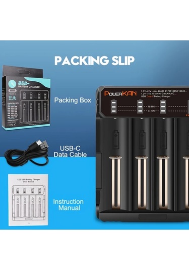 Xuweiwei Tc4s 4 Yuvalı Powerkan Akıllı Şarj Cihazı 3.7v Li İon Ve 1.2v Nimh Aa Aaa Pil Uyumlu