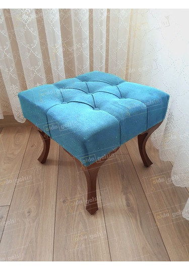 Kapitoneli Makyaj Pufu Ayak Ucu Puf Ceviz Ayak 45 45 Turkuaz