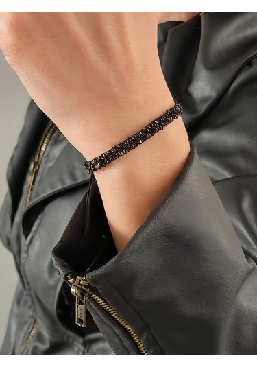 Zincir Dokuma Kordon El Yapımı Otantik Siyah Gold Renkli Bileklik 0,5mm Altın - Siyah