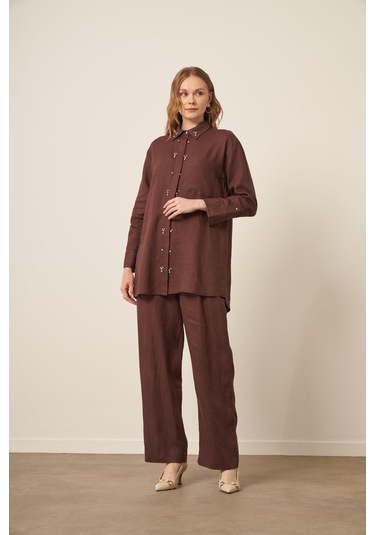Ftz Women Kadın Ham Keten Takım Kahve 31115 Kahve