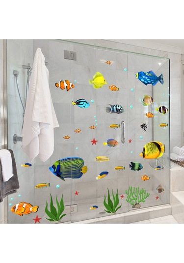 Gajeena Renkli Tropikal Balık Duvar Çıkartması - Çocuk Odası Ve Banyo Dekoru 2 Adet Çok Renkli