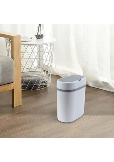 Fan Kapaklı Otomatik Hareketli Çöp Kovası 12l Kompakt Dayanıklı Beyaz