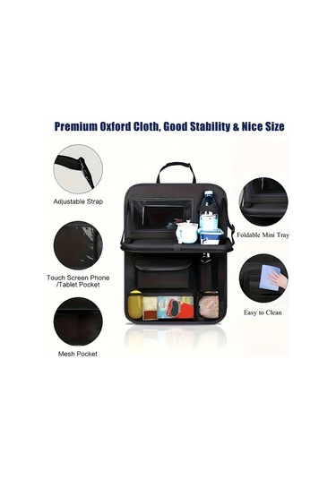 Dashanshop Katlanır Masa Fonksiyonlu Oksford Koltuk Arkası Organizer - Çok Cepli Dayanıklı Araç Saklama Çantası