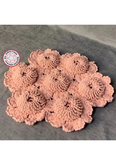 Uretti - Yıldız 7202 - El Yapımı Pembe Çiçekli Banyo Lifi - 30 X 30 Cm