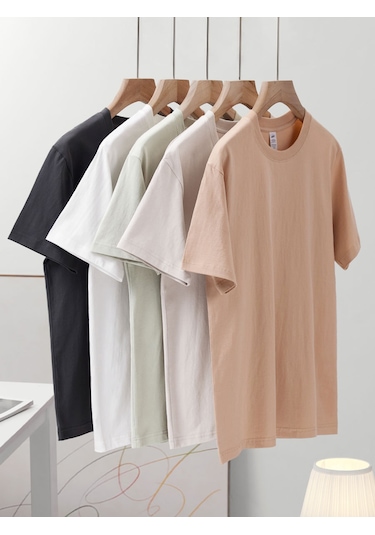 Kadınlar İçin Yuvarlak Yakalı Ve Düz Renkli, Saf Pamuklu Kısa Kollu Tişört Haki