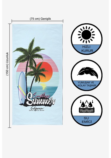 ENDLESS SUMMER Dijital Baskılı 75x150 Cm Plaj Havlusu Açık Mavi