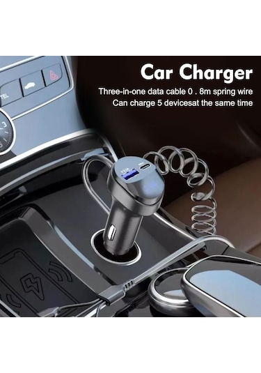 55w 2 Portlu Hızlı Telefon Şarj Cihazı 3.1a Üçlü Geri Çekmeli Voltaj Siyah-çin