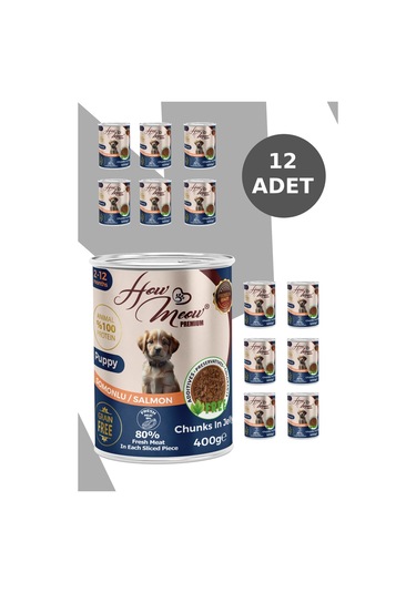 How Meow 12 Adet Jöleli Parça Etli Yavru Köpek Yaş Maması Somonlu 400 Gram